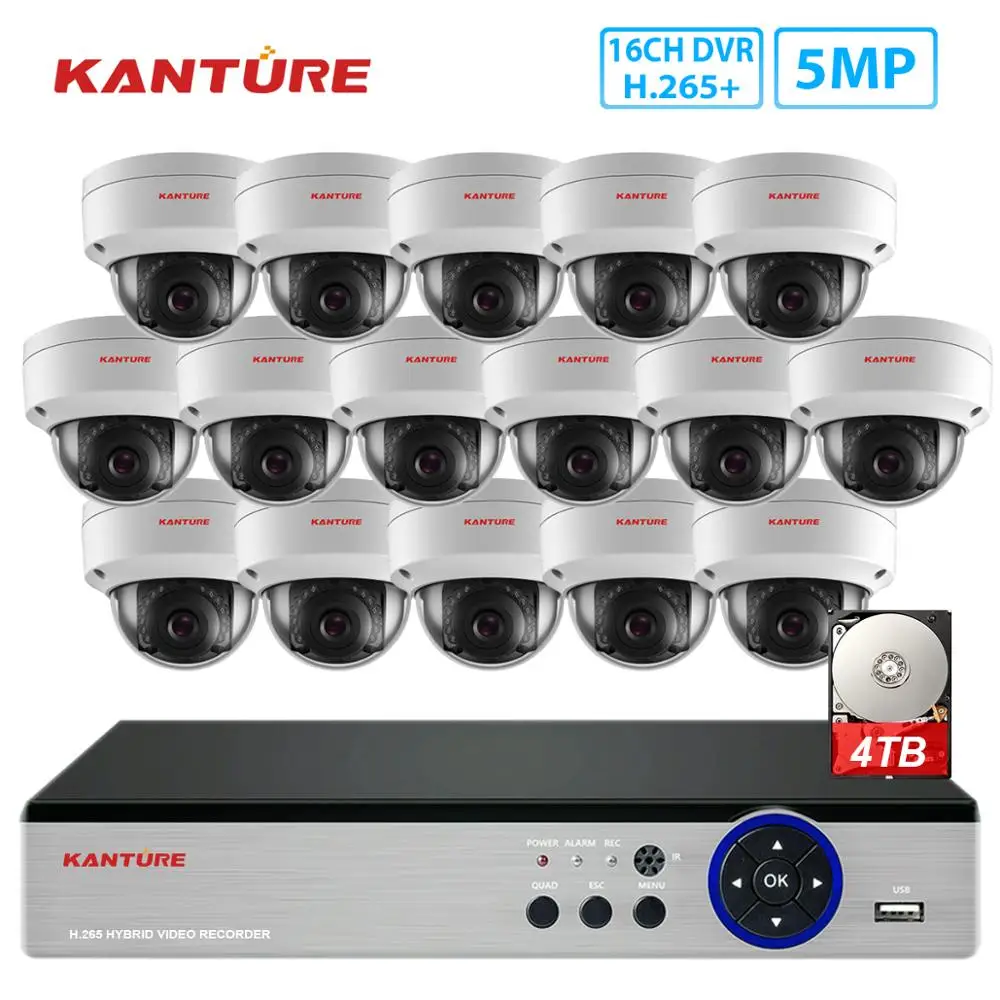 KANTURE h.265+ 16CH 5MP cctv dvr супер 5MP камера безопасности Система IP66 Антивандальная Крытая уличная камера ночного видения