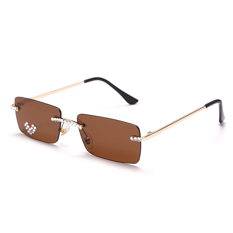 Rimless Diamond Sunglasses Women 2021 Rectangle Steampunk Sun Glasses Crystal Vintage Rhinestone Glasses Eyewear UV400 Oculos oversized sunglasses