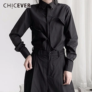 

CHICEVER Korean Slim Shirt For Women Lapel Collar Long Sleeve Casual Plus Size Blouse Female Summer 2020 Fashion Clothes Tide