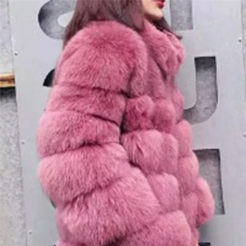 Женское плюшевое пальто модное осенне-зимнее теплое пальто из искусственного меха однотонное пальто со стоячим воротником с карманом роскошное элегантное пальто парка Femme 5