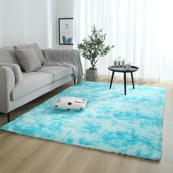 

Blue Carpet Tie Dyeing Plush Soft Carpets For Living Room Bedroom Anti-Slip Floor Mats Bedroom Water Absorption Carpet Rugs