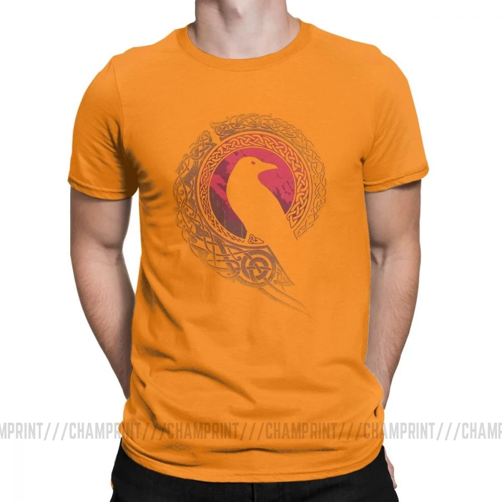 Мужская футболка EDDA Bird Viking Valhalla Odin, модные футболки Odin Valhalla Viking, футболки с коротким рукавом, хлопок, новое поступление - Цвет: Оранжевый