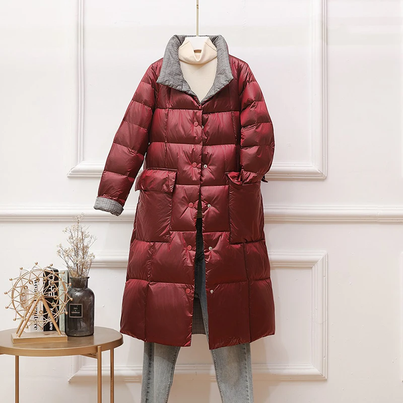 FTLZZ Women Double Sided Down Long Jacket Winter
