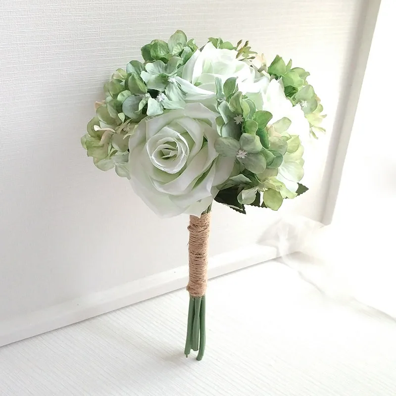 Light Green Bouquet LKY Fr Свадебный букет цветы для свадебного букета Свадьба шелковые розы Гортензия розовый синий букет подружки невесты украшения Аксессуары - Цвет: Light Green Bouquet