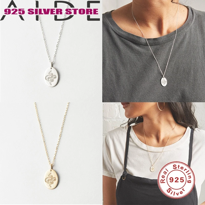 

Aide Gold 925 sterling silver Necklace ins style fashion necklace snake-shaped totem medallion ladies pendant New Necklace