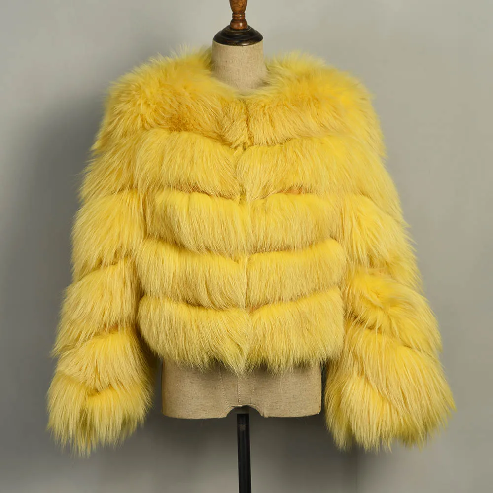 Red Fox Yellow Новая мода натуральный мех пальто женские роскошные красные лисы меховые куртки женская серебряная лисица верхняя одежда S7560 - Цвет: Red Fox Yellow