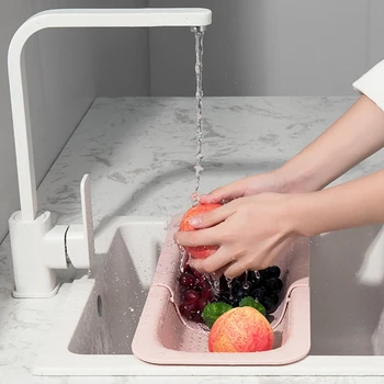 

Kitchen Drain Basket Sink Rack Creative Retractable Drain Rack Drain Basket Vegetables Fruits Bowls Kitchen Sink Storage Shelf