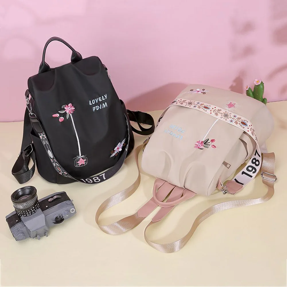 Accesorios de compras para exterior para mujer, mochila con bordado de flores, mochilas escolares de hombro, bolsa de viaje antirrobo