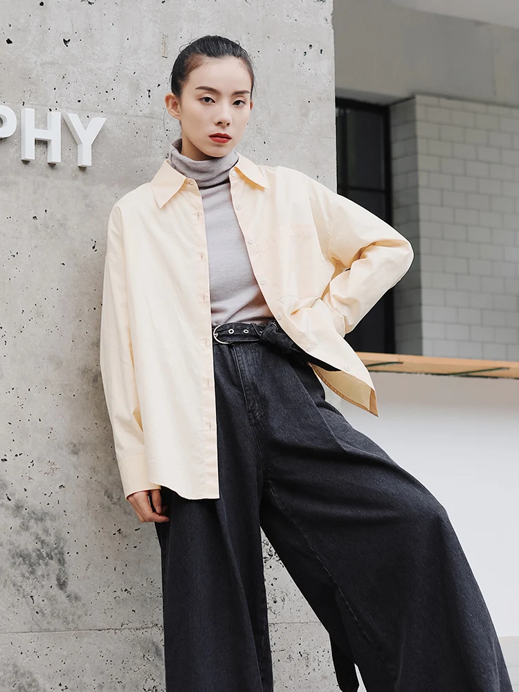 Женские рубашки, весна, стиль, лацканы, однобортные, свободные, с длинным рукавом, одноцветные, студенческий Топ Y507