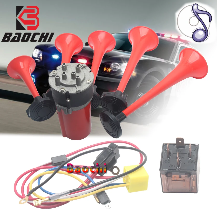 

Universal 12V Car Air Horn Compressor Horn AUTO Musical Airhorn 150db Loud Speaker Vehicles for Train Boat Whistle BMW Toyota