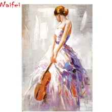 На заказ фото 5d diy Алмазная вышивка Современная скрипка женщина полный квадратный Круглый Алмаз Стразы Вышивка крестом искусство леди домашний декор