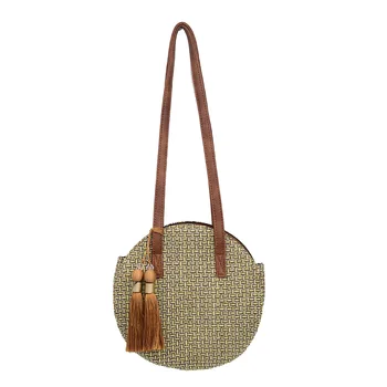 

Summer 2020 NEW Women's Rattan Bag Hand Woven Beach Straw Bag Bohemia Round Tassel Shoulder Bag