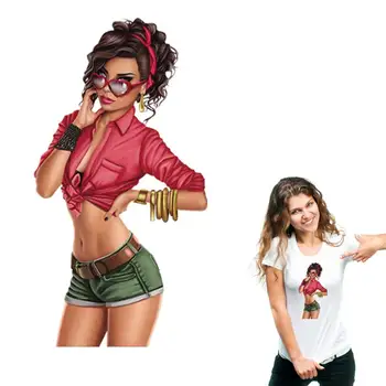 

Iron On Transfer Fashion Lady Stripe Eco-Friendly Washable Clothing Stickers Diy T-Shirt Patch For Clothing Heat Transfer