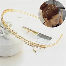 1Pcs נשים זוגי ריינסטון פרל שיער אביזרי קוריאני אלגנטי מעודן קריסטל בגימור מבריק מתכת גומייה לשיער שיער חישוק(China)