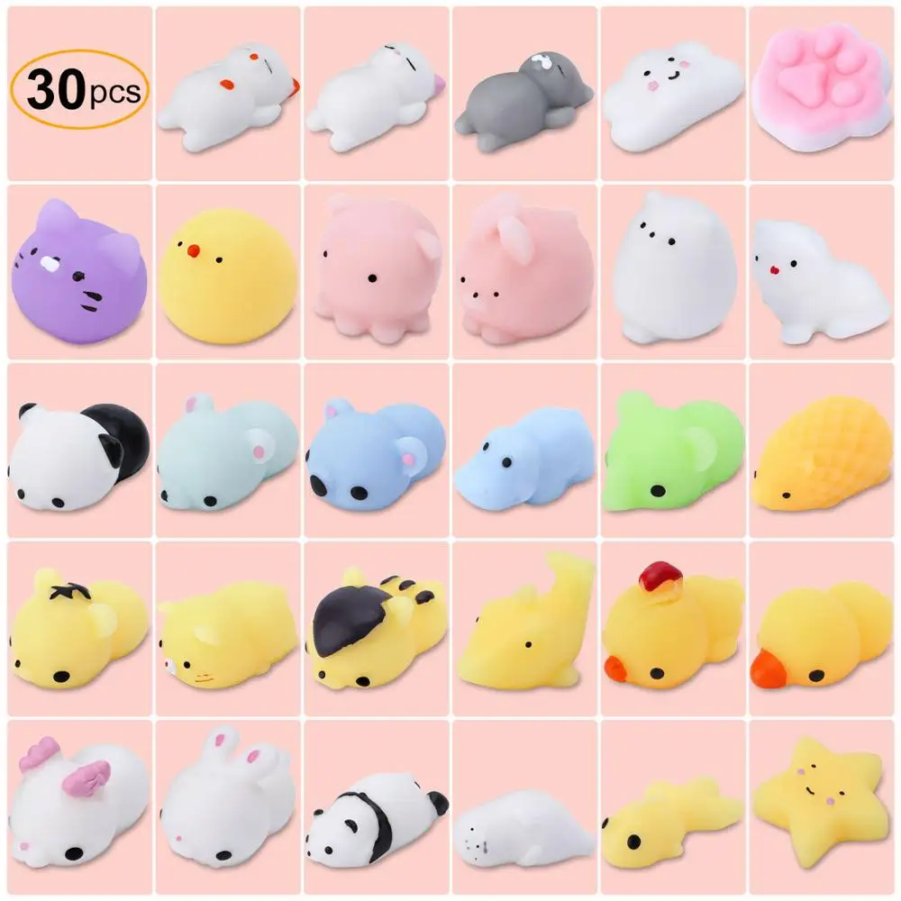 30 Uds Mini Animal Squishies Kawaii Mochi Squeeze juguetes blando y