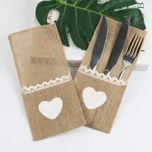 5 шт сердце Мешковина посуда нож ложка держатель сумка Свадебная вечеринка Декор