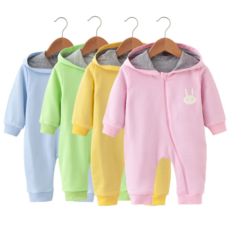 

New Products Infants Pure Cotton Long-sleeve Jumpsuit Bunny Hooded One Piece Baby Jumpsuits Newborns Crawling Clothes