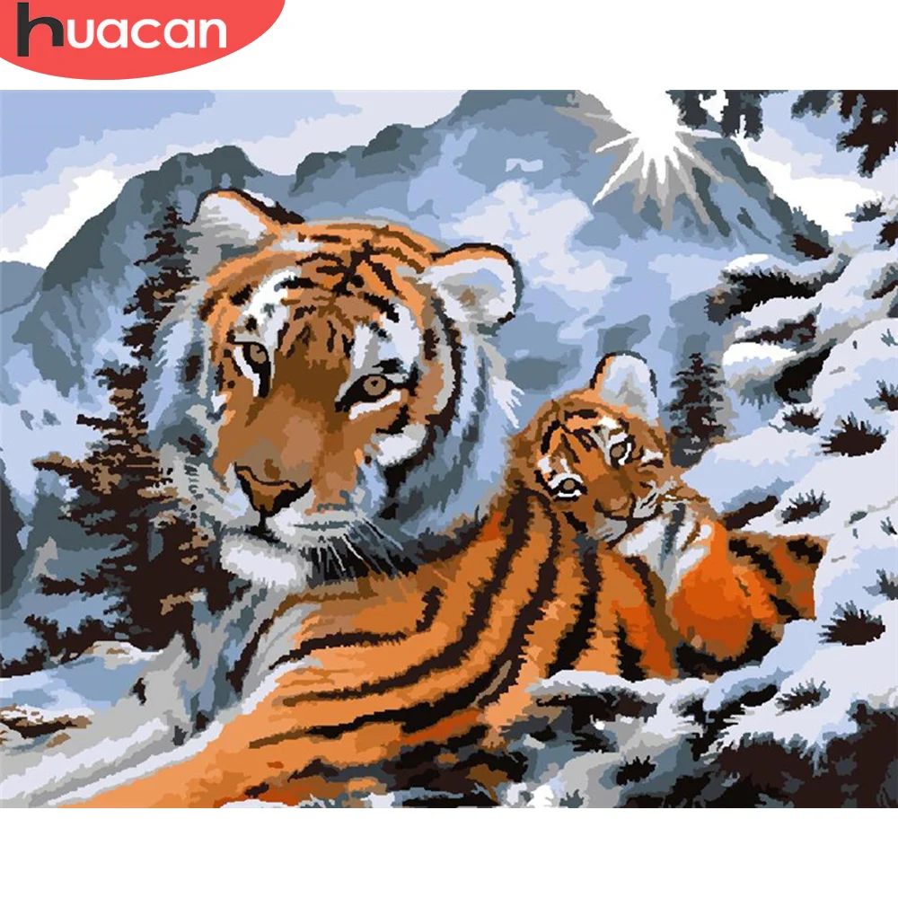HUACAN краска по номеру Тигр ручная ed ing Art подарок DIY картинки номерам Рисование