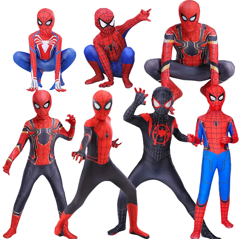 Red and Black Spider Costume Man Suit Child Peter Parker Cosplay Halloween Birthday Kid Adult Selling D39A66| |