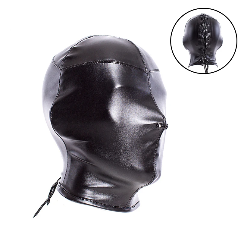 Bdsm Bondage Hood Mask ,zipper Closed Gimp Hood , Pu Leather Blackout