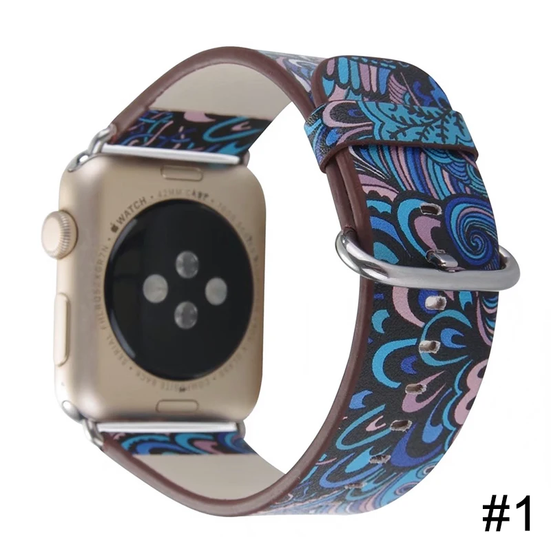 Чехол для Apple Watch 40, 42, 44, 38 мм кожаный чехол для часов серии 5, 4, 3, 2, 1 освежающий цветочный ремешок для часов с китайской росписью - Цвет ремешка: 1
