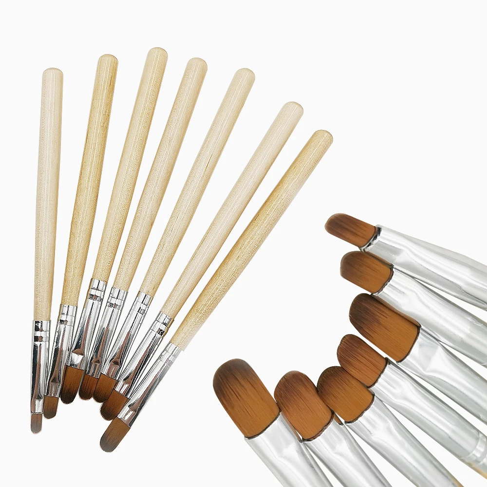 

Fingerqueen 7Pcs Professional Manicure UV Gel Brush Pen The Wood Color Nail Art Painting Drawing Brush Phototherapy Tools B-023