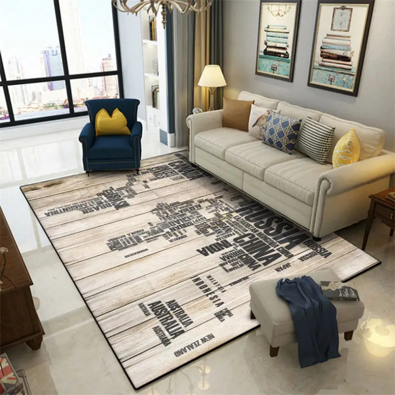 Carpets for Living Room Vintage Imitation Wood Black Alphabet Pattern Rugs Area Rug for Bedroom Living Room Table Accessories