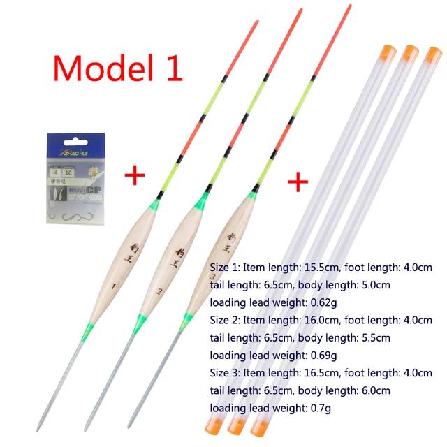 3pcs/lot Shallow Water Fishing Floats Balsa Bobber+3pcs float tubes+1 Bag Fishing hooks Fresh Water Buoy Fishing Tackles Tools Model 1