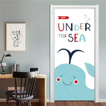 Милый мультфильм животных двери стикеры Самоклеющиеся съемный ПВХ для спальни детская комната гостиная двери ремонт водонепроницаемый росписи