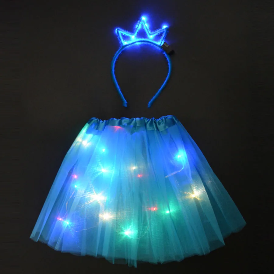 Для женщин и девочек светодиодный светильник балетные пачки на проволоке ухо оголовье кошка костюм танцы день рождения светящиеся вечерние юбки Рождество Хэллоуин Свадьба navidad - Цвет: blue crown
