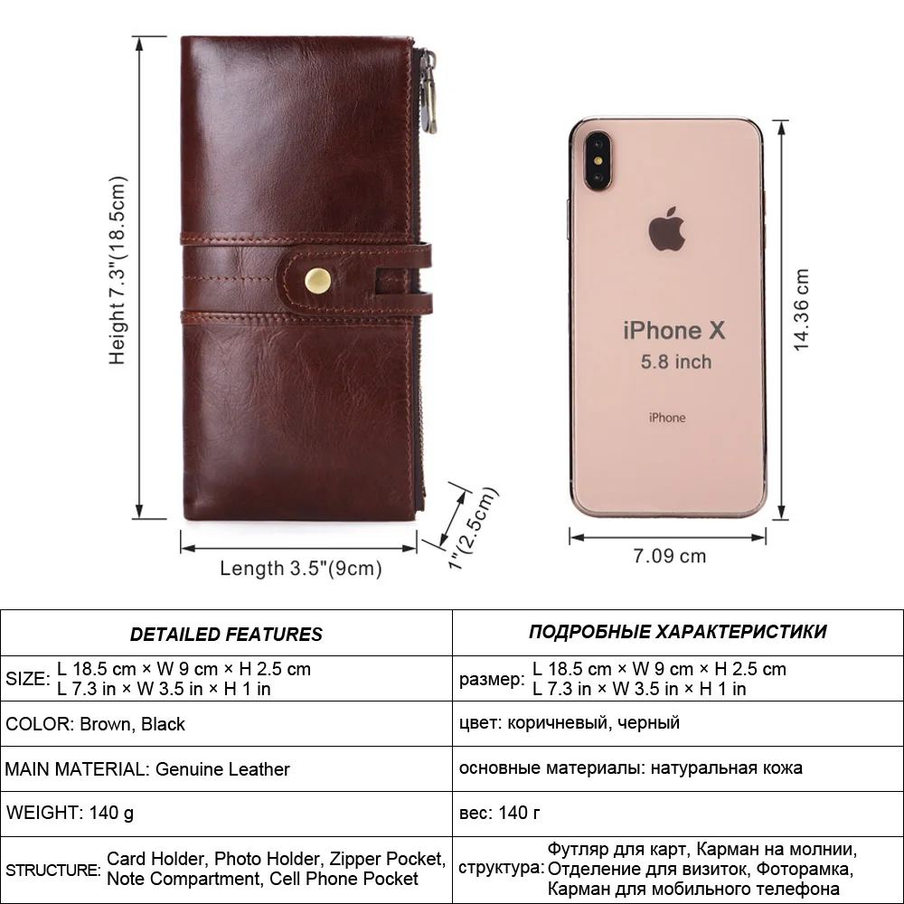 Flanker Men Clutch Wallet Genuine Leather Long Wallet Cell Phone Fashion Purse With Card Holders Zipper Coin Pocket portemonnee