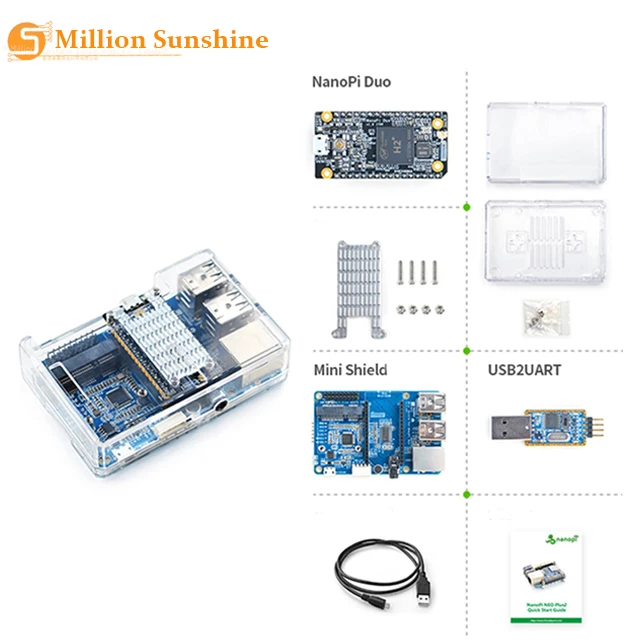Стартовый набор NanoPi Duo включает Duo/акриловый чехол/мини щит для Duo/Радиатор/usb