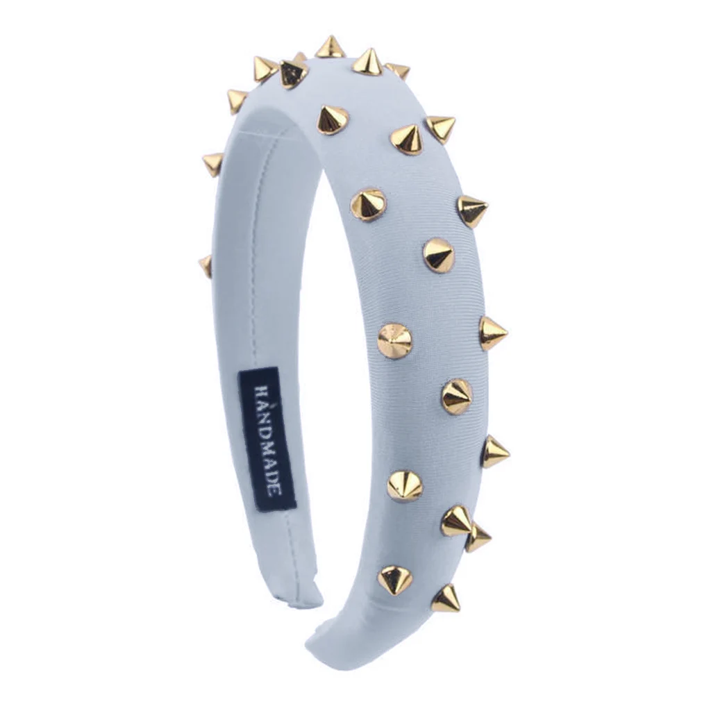 

Punk Gothic Women Girl Solid Color Wide Headband Metal Studded Rivet Vintage Rock Hair Hoop Thick Sponge Padded Jewelry Headwear