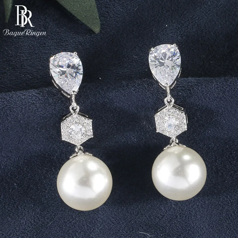 Женские серьги-капли с большим жемчугом Bague Ringen серебро 925 пробы в форме капли