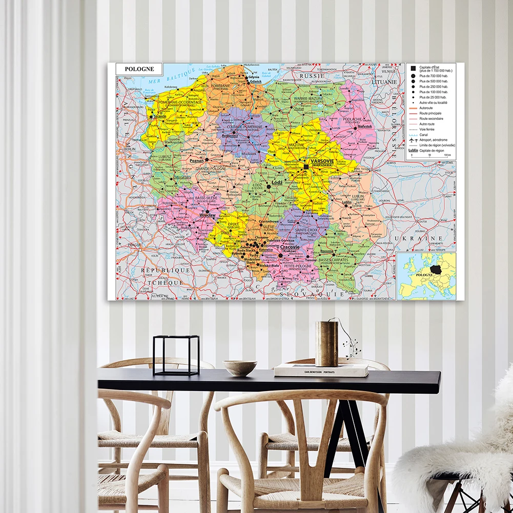 The Poland Political Map 225*150cm In French Large Poster Non-woven Canvas Painting Living Room Home Decoration School Supplies