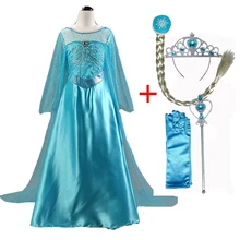 Платье Эльзы для девочек; платье принцессы с длинными рукавами для девочек; платья Анны и Снежной Королевы для дня рождения и Хэллоуина; Детский костюм Эльзы