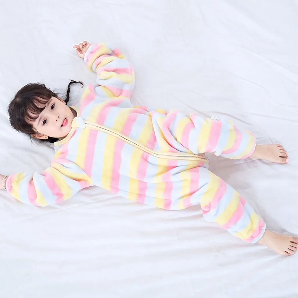 MUQGEW/теплые зимние пижамы; Детский комбинезон для маленьких мальчиков и девочек; плотная теплая фланелевая одежда; спальный мешок с принтом; комбинезон; Wy6