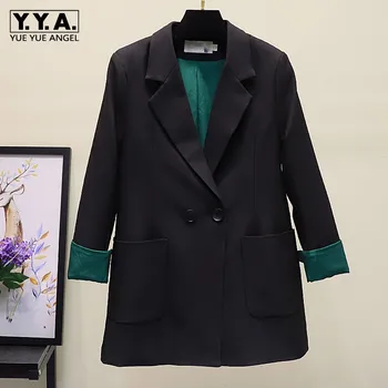 

Fashion Solid Color Women Blazer Spring Elegant Office Long Sleeve Suit Jacket Double Breasted Lapel Casual Short Coat S-XL