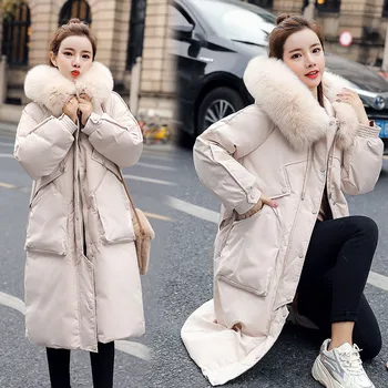

Winter New Big fur Collar Korean Version The Down Jacket Women 2020 Fashion Thick Knee Over Casual Hooded Cotton Outerwear YH677