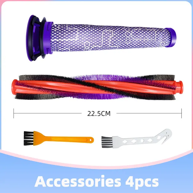 Dyson V6 Animal Fluffy DC59 DC62 SV03 SV073 Cordless Vacuum Cleaner Bristle Roller Brush Bar Pre-Filter Replacement Spare Parts Set 2 22.5cm