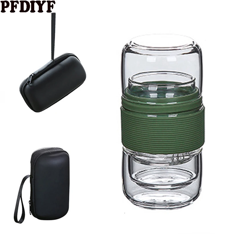 

Travel Glass Kung Fu Tea Set Portable Teapot Outdoor 1 Pot 2 Cup Travel Bag Teapot With Small Glass Filter Flower Tea Teawares