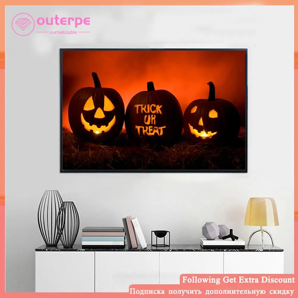 

5D DIY Diamond Painting Ghost Happy Halloween Pumpkin Diamond Embroidery Cross Stitch Diamant Mosaic Craft DIY Full Square Gift