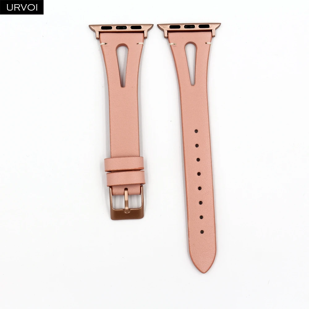 Кожаный ремешок URVOI для apple watch серии 4 3 2 1 ремешок для iwatch 40 мм 44 мм модель дизайн т отверстие кожа девушки запястье - Цвет ремешка: Soft pink R
