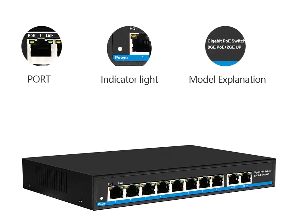 Gigabit 10 порт Poe коммутатор Поддержка IEEE802.3af/at ip-камеры и беспроводной AP 10/100/1000 Мбит/с 48 в стандартный сетевой коммутатор