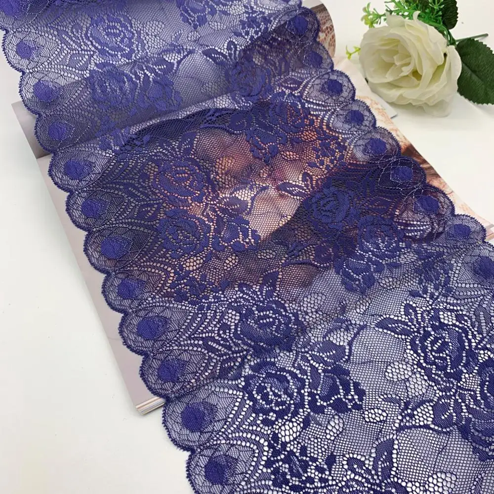 3y/lot 25cm Stretch Stretch Lace trim Navy Blue With Silver 2