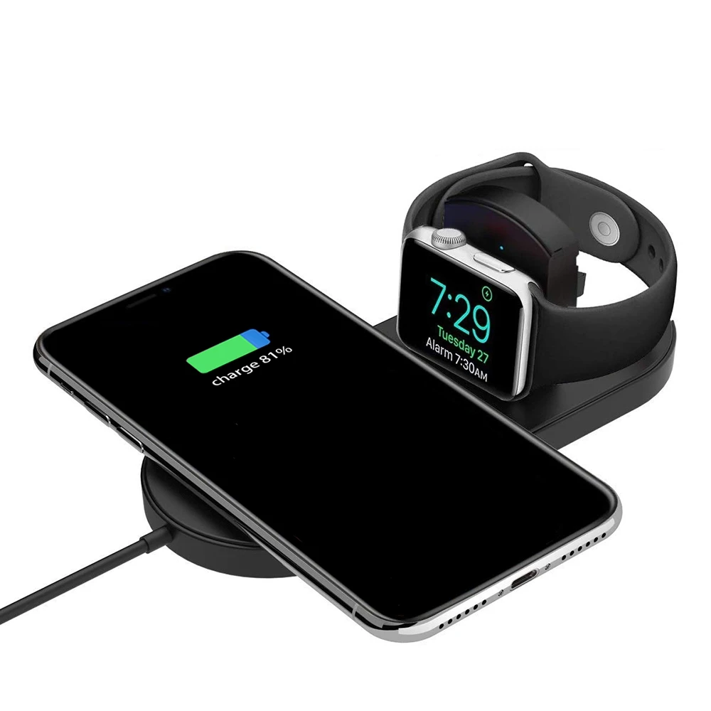 2 в 1 Беспроводное зарядное устройство для iPhone X XS Max XR 8 Apple Watch 4 3 2 быстрая Беспроводная зарядная площадка - Цвет: Черный