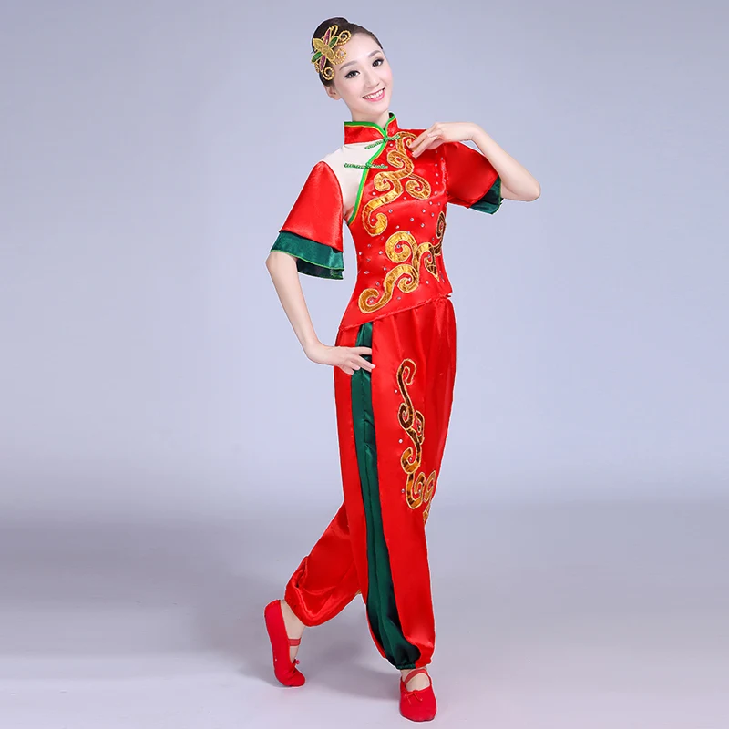 short sleeves Китайская одежда, новинка, Yangko, платье для женщин, народный веер, танец, талия, барабан, квадратный танец, костюмы для выступлений, народный танец, костюм для взрослых - Цвет: short sleeves