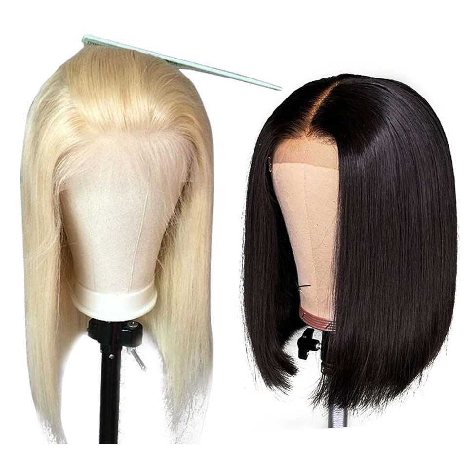 613 блонд перуанские прямые человеческие волосы боб парики 8-14 дюймов Remy короткие Ombre Bob 13*4 парики шнурка спереди для черных женщин 150%