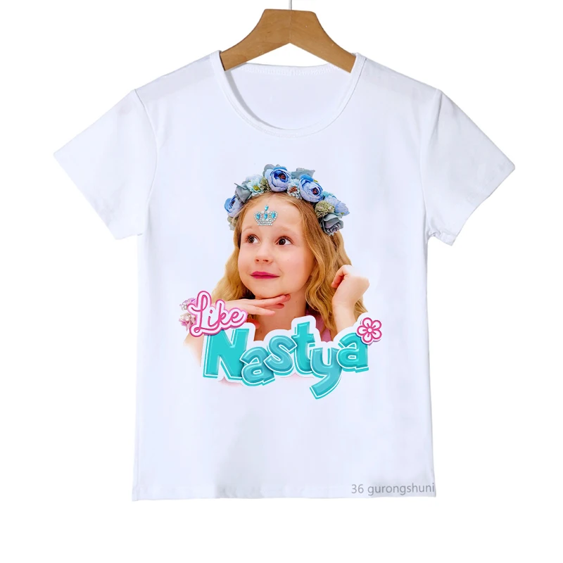 Kawaii Girls T-Shirts Cute Nastya Cartoon Print Girls Clothes Summer Kids T Shirts Fashion Baby Tshirt White Camisole Shirt Tops children's t shirt design	