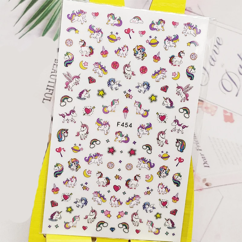 

3D Nail Sticker Decals Cute Unicorn Rainbow Design Nail Art Decorations Stickers Sliders Manicure Accessories Nails Decoraciones